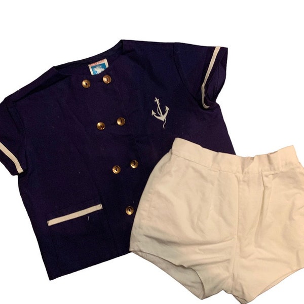 Retro Toddler Navy/White Sailor Outfit, Unisex Sailor Short Set, Maritime Design, Sailor Made In Switzerland, Toddler Retro Outfit 2T