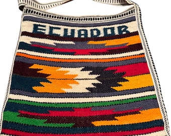 Southamerican Bohemian Vintage Woven Textile Wool Shoulder Bag - Made in Ecuador, South America.
