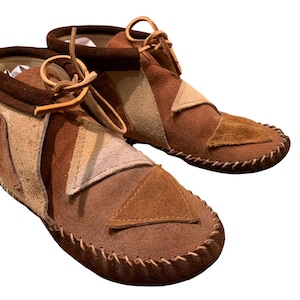 Vintage Handmade Suede Moccasins: Youth Size 5/6, 1970s Leather Shoes