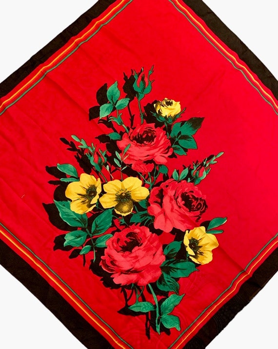 Scarf, Rose Floral Scarf, Vintage 1970 Accessorie… - image 3
