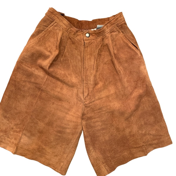 Suede Shorts, Camel Fall Look Bermuda Shorts,Vintage High Waisted Tan Suede Long Shorts, Brown Suede Bermuda Shorts Size 4