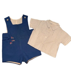 Retro Romper, Vintage Toddler Romper Shorts With Shirt, Preppy Kid Short Overall, Navy Boy Romper Aprox Size 2/3