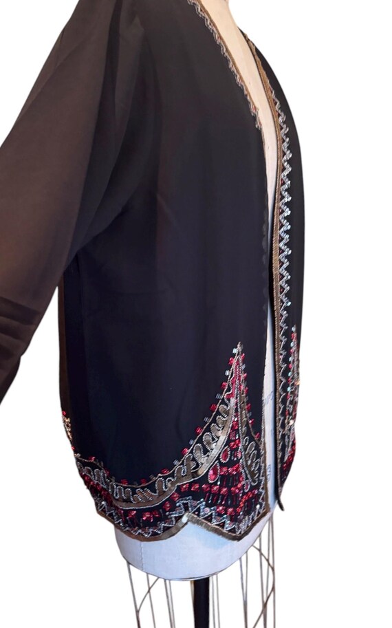 Black Rayon Sequin Jacket: Embellished Scalloped … - image 9