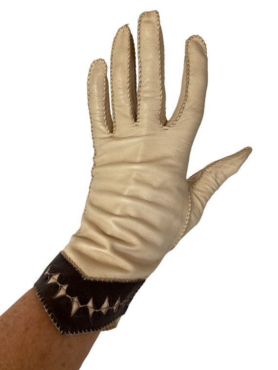 Gloves Fashion Beige Cutouts Avant Garde Style Su… - image 3