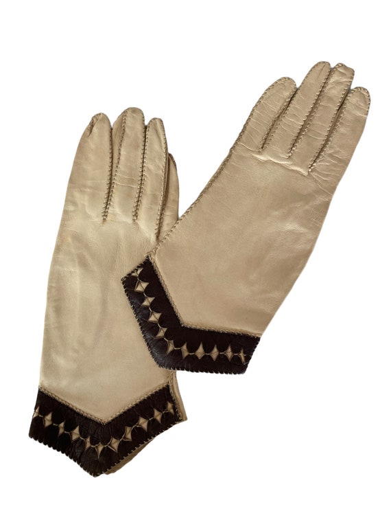 Gloves Fashion Beige Cutouts Avant Garde Style Su… - image 2