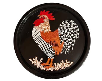 Vintage 1970s Cockerel Metal Tray, Norma Bevis, J Luber
