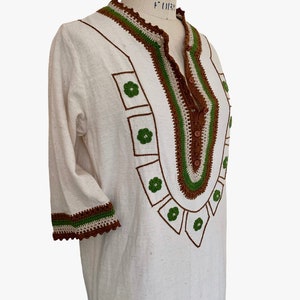Caftan Embroidered Boho Maxi Dress, 1970s Vintage Caitela Caftan, Handmade Crochet Embroidered Columbia image 5