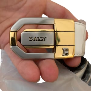 Vintage BALLY White Leather Belt: Gold & Silver Buckle, Made in Italy 100/40