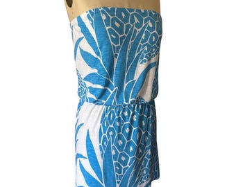 Beach Dress, Strapless Pineapple Print Summer Dress Tori Richard Hawaii S