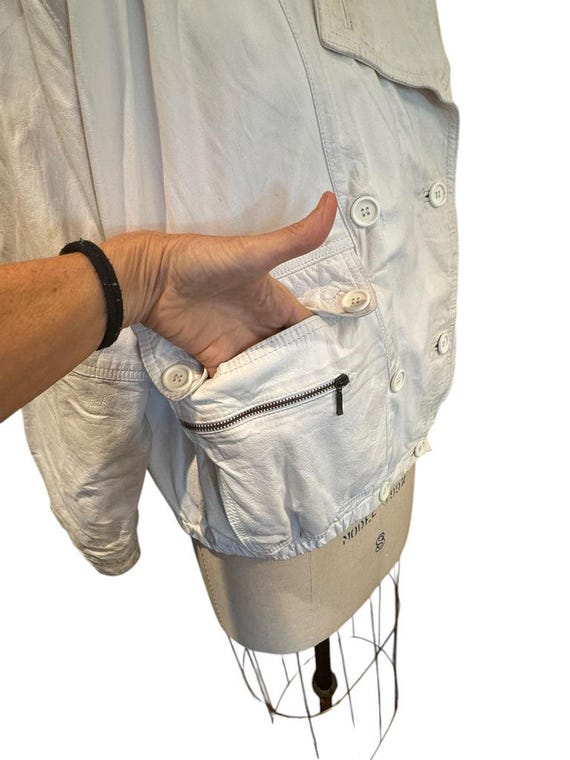 Vintage White 1980s Short Super Soft Leather Bomber Jacket