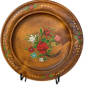 Large Beautiful Swiss Hand Painted Folk Art Wood Plate, Home Decor, Wood Plate,Floral Painted Wood PlateVintage Home Decor, Wall Hanging