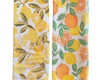 Set of 2 Vintage French Terry Fruit Kitchen Towel, Retro Lemon and Orange Fruit Linen, Retro Home Decor, 1960 Style, French Terry Cotton