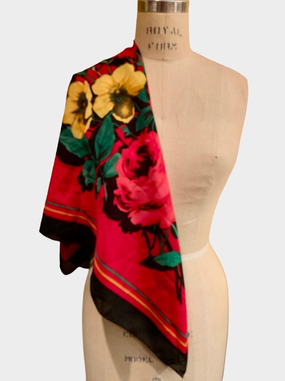 Scarf, Rose Floral Scarf, Vintage 1970 Accessorie… - image 1