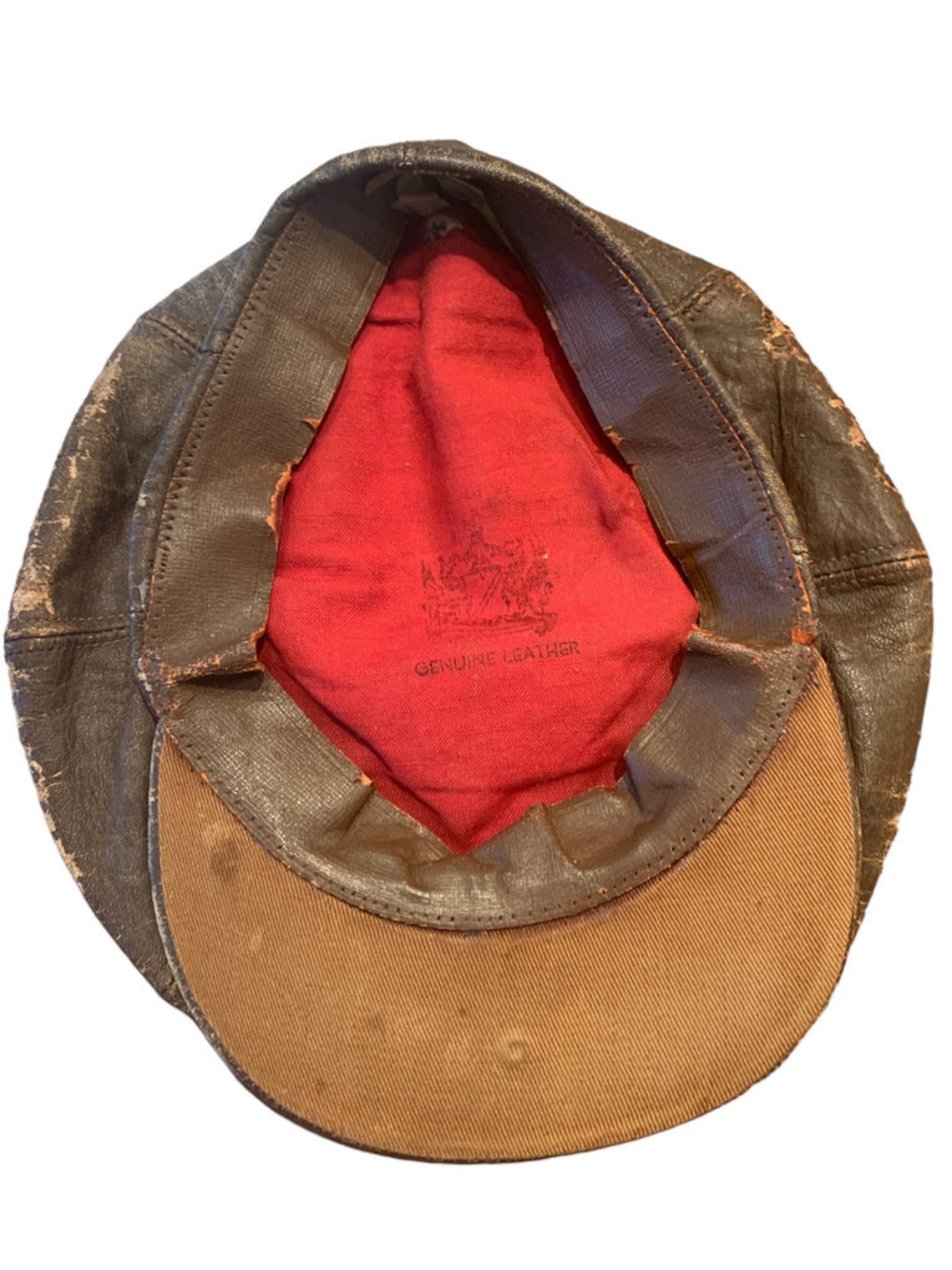 Leather Cap, Genuine Newsboy Distressed Leather Hat Cap, Gatsby Flat Golf Cabbie, True Vintage, Flat Cap,Great for Display, Movies 7 1/8 image 7