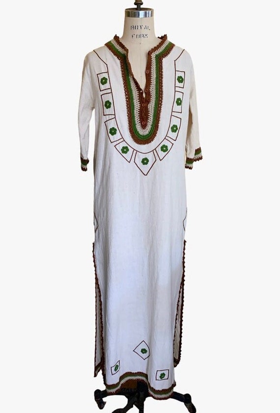 Caftan Embroidered Boho Maxi Dress, 1970s  Vintage