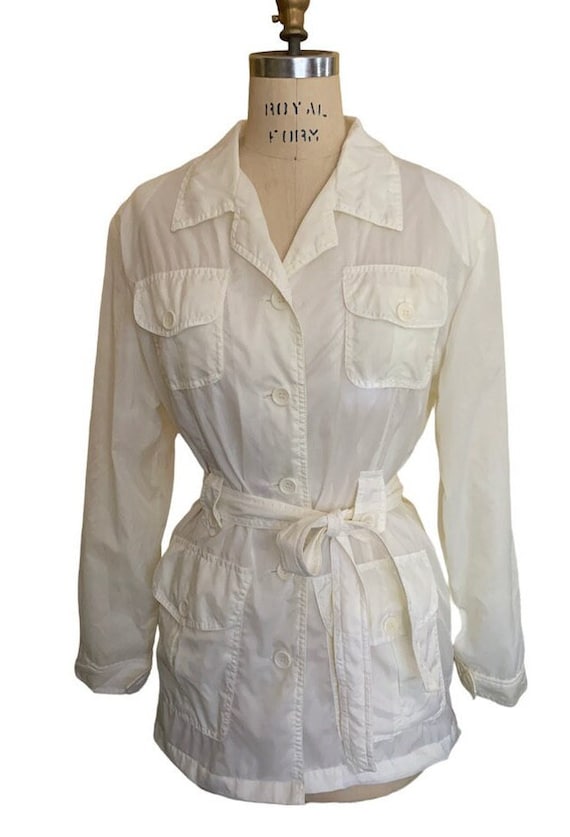 Safari Jacket, Jacket, White Nylon Safari Style Ja