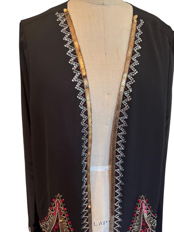Black Rayon Sequin Jacket: Embellished Scalloped … - image 3