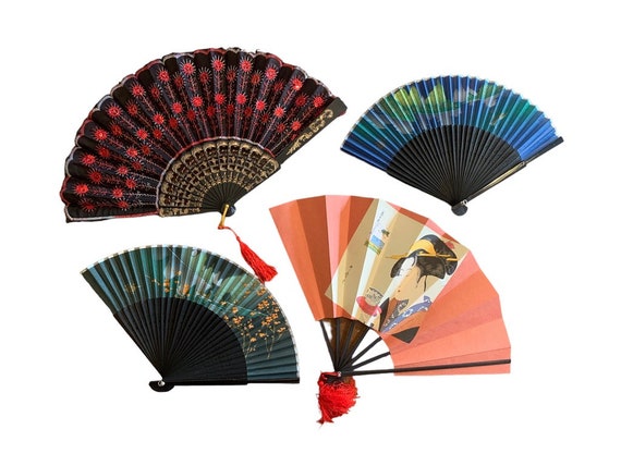 4 Hand Fans, Asian Paper Fan, Fabric Fan, Assorted Ha… - Gem