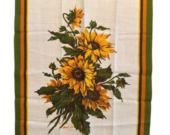 Vintage Sunflower Linen Tea Towel: Swiss Textiles Neaf 1973