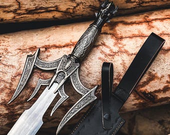 Espada réplica vikinga bárbara hecha a mano, espada larga medieval de cruzado, hoja de colección de fantasía, regalo único para esposo, regalo de Navidad
