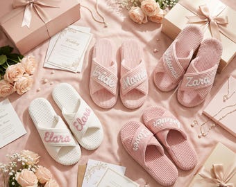 Pantuflas personalizadas para damas de honor, sandalias de spa de chenilla con nombre personalizado, lindo regalo para preparativos de boda y noche de chicas
