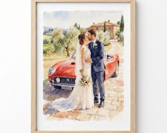 Custom Watercolor Couple Portrait from Photo, Hand Painted Wedding Portrait, Personalized Anniversary Gift for Husband, Wife Engagement Gift