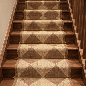 Natural Diamond Pattern Runner |Handwoven Wool Jute Stair Runner Rug |  Farmhouse Stair Carpet | Boho Hallway Runner | Rustic Entryway Rug