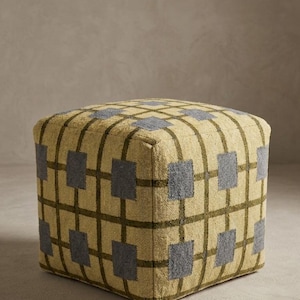 Handmade Ottoman Pouf Cover, Boho Floor Cushion Cover, Geometric Pouf Cover, Moroccan Ottoman Cover, Square Footstool Cover