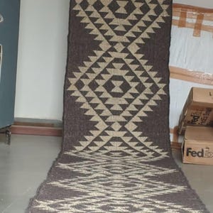Tribal Geometric Hallway Runner, Black Ivory Southwestern Carpet, Boho Entryway Rug, Farmhouse Floor Runner, Long Corridor Rug