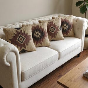 Aztec Pillow Case, Set of 4 Handmade Jute Pillow Covers, Southwestern Boho Cushion Cover, Tribal Throw Pillow, Rustic Farmhouse Sofa Decor,