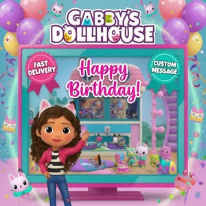 Personlig Gabby Dollhouse födelsedagsvideo, anpassat meddelande (digital nedladdning)