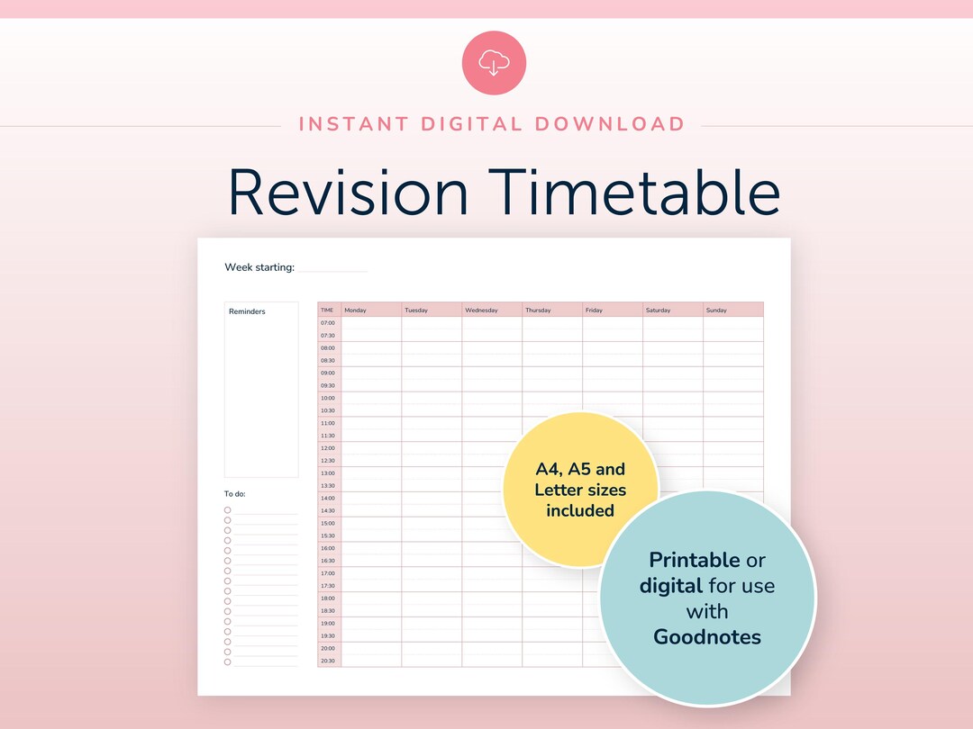 Pink Study Timetable Editable Revision Timetable Planner Pink | Study Schedule, Hourly Agenda ...