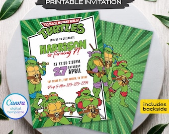 Invito stampabile modificabile, invito di compleanno per ragazzi a tema karate, invito ninja, download immediato, modello di invito di compleanno per bambini a tema tartarughe