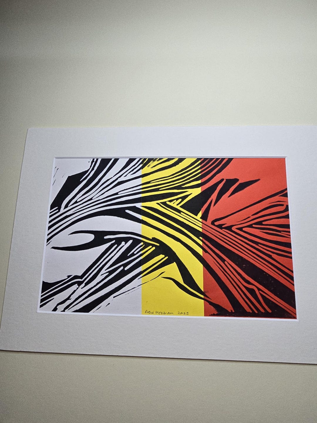 Abstract in Three Colours Linocut Print Mounted - Etsy