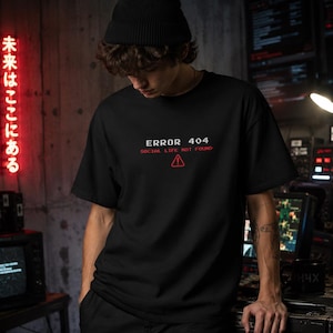 T-shirt met foutmelding 404 en grappige graphic "Social Life Not Found".