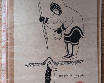 Zeefdruk kunstkaart 'Zeehondenjager' [Enook Manomie] Canada
