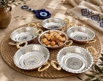 Turkish Copper Serving Bowls Set of 6, Handmade Copper Snack Bowls, 11 cm Meze Bowls, Nut & Appetizer Serving Dishes, Turkish Tableware