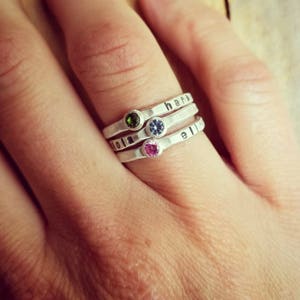 Stacking Birthstone and Name Ring, Birthstone ring with name, Stackable name rings with birthstone image 6