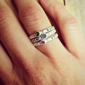 Stacking Birthstone and Name Ring, Birthstone ring with name, Stackable name rings with birthstone Bild 6