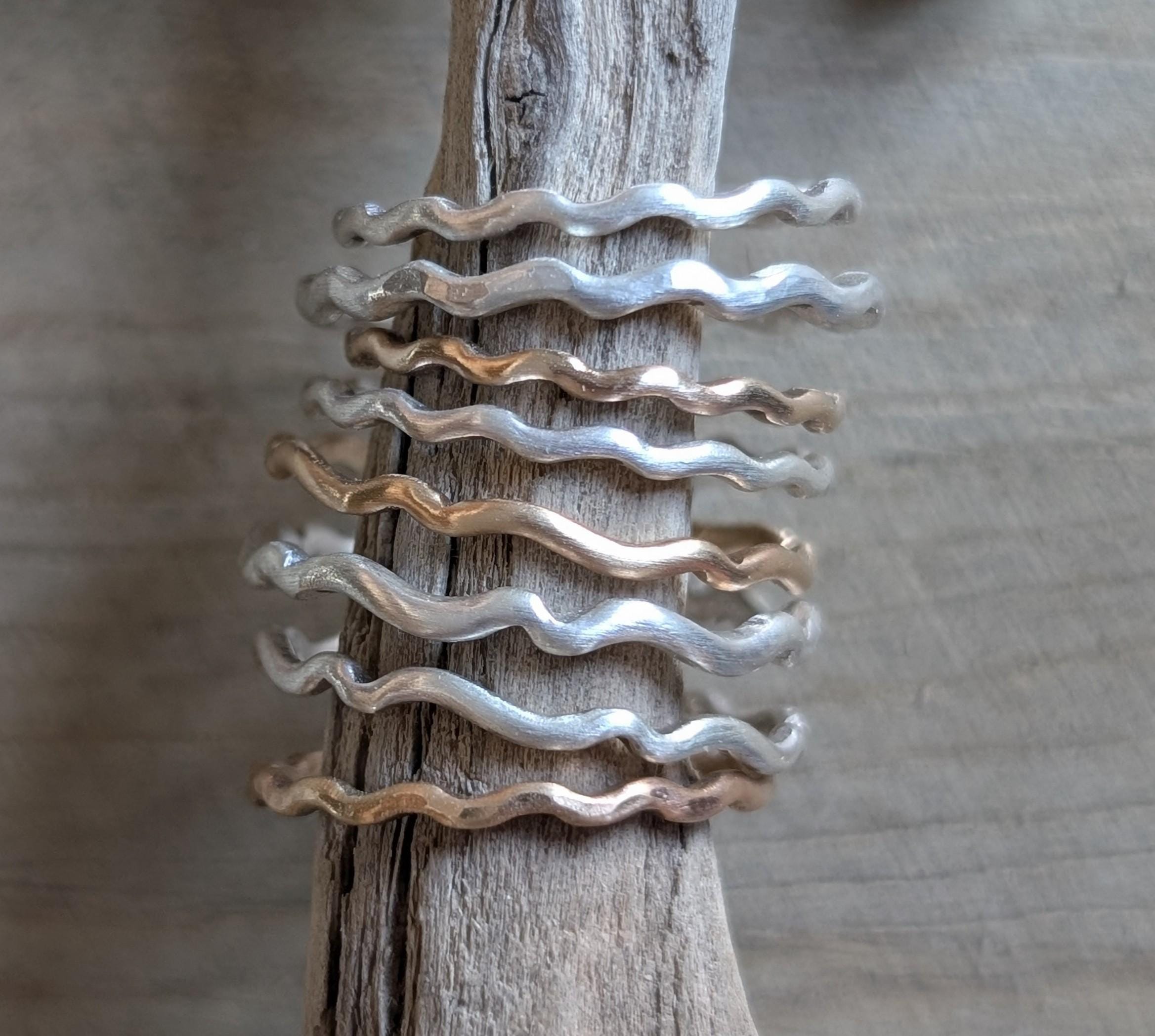 Silver Stackable Rings Ocean Ocean Wave Stacking Rings: Sterling Silver, 14k Gold, Dainty Rings - Etsy