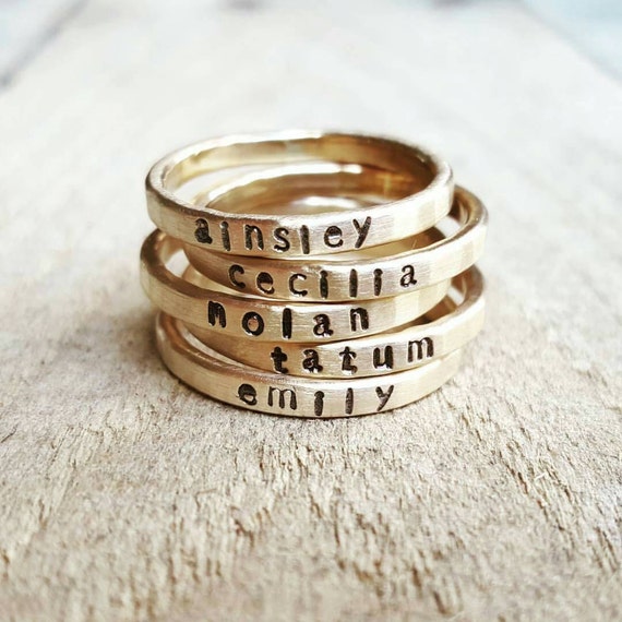 Gold Stacking Name ring Stacking Skinny Name Ring in Hammered 14K gold Custom Stackable Name Ring Gold name ring Personalized Name Ring
