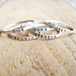 Stackable Name Rings in sterling silver or 14K gold, Personalized Stacking Rings, Super Skinny name rings