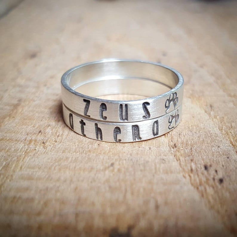 Personalized Dog Name Ring in Sterling Silver Paw Print Ring Etsy UK