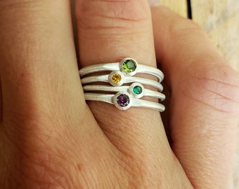 Stackable Birthstone Ring Set, Custom Stacking Birthstone Rings, Personalized Birthstone Rings