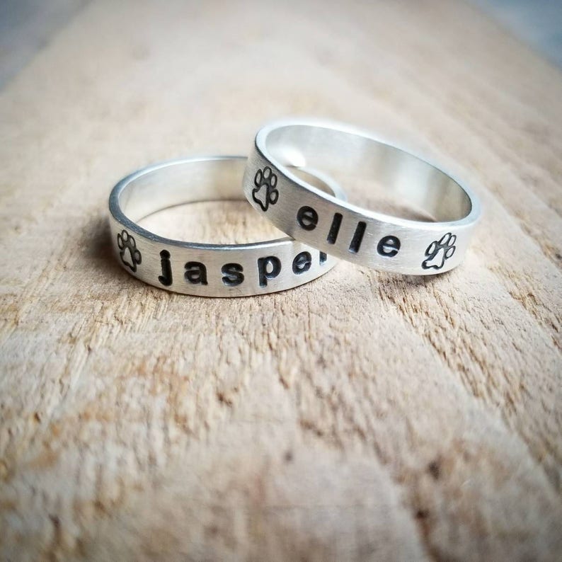 Personalized Dog Name Ring in Sterling Silver, Paw print ring, Pet Memorial ring image 3