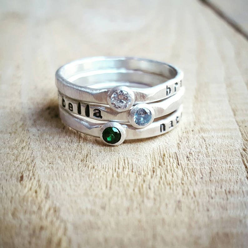 Stacking Birthstone and Name Ring, Birthstone ring with name, Stackable name rings with birthstone image 5