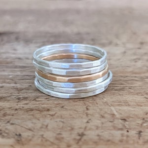 Stacking ring set, Gold skinny stacking rings, boho stacking rings