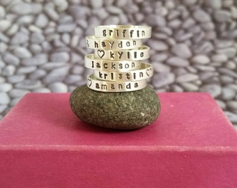 Personalized Sterling Silver Name Ring - Stackable Hand Stamped Ring