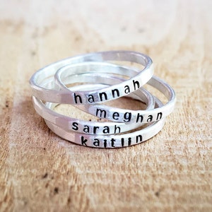 Stackable Skinny Name Ring in Sterling Silver, Stacking 14K name ring, Custom stackable Name Ring,