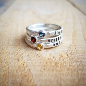 Stacking Birthstone and Name Ring, Birthstone ring with name, Stackable name rings with birthstone image 4